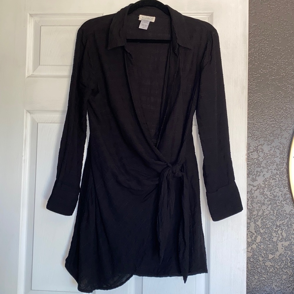 LSPACE DAYDREAM SIDE TIE TUNIC COVER UP DRESS BLACK